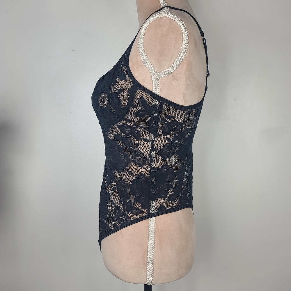 Vintage 90's Victoria’s Secret Black Stretch Lace Demi Teddy Bodysuit 36C - Picture 4 of 12